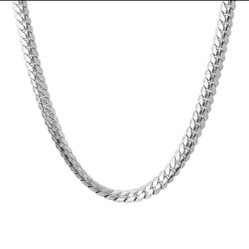 Classic Men Hip Hop Curb Cuban Link Necklace Silver‑Tone Stainless Steel Chain Necklace for Daily Party Wear