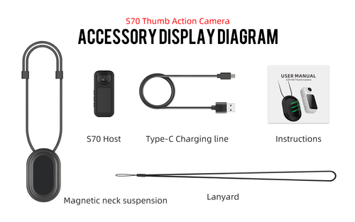 2.7K Thumb Magnetic Action Camera | 180° Rotatable Lens, First-Person Video Recorder