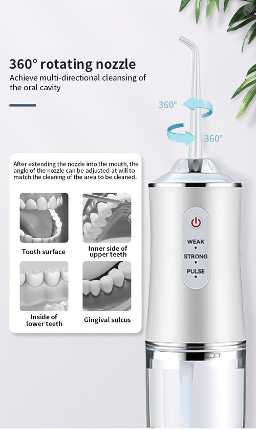 Water Flosser Portable Cordless Oral Irrigator 3 Modes Weak Strong Pulse IPX7 Waterproof Rechargeable Dental Cleaner 360° Rotatable Nozzle 4 Replaceable Tips for Travel Home