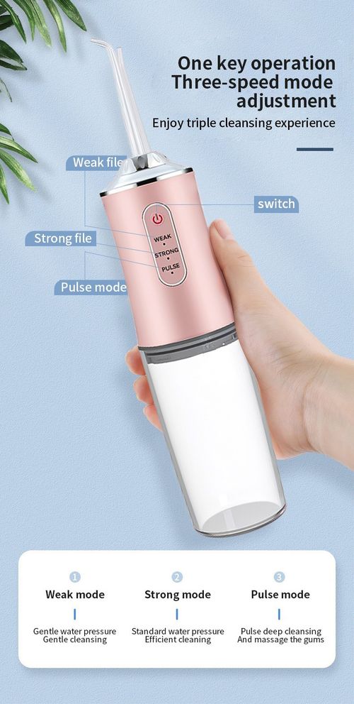 Water Flosser Portable Cordless Oral Irrigator 3 Modes Weak Strong Pulse IPX7 Waterproof Rechargeable Dental Cleaner 360° Rotatable Nozzle 4 Replaceable Tips for Travel Home