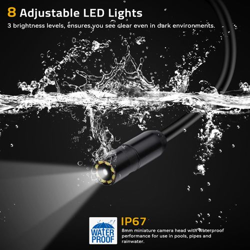 Handheld Waterproof Endoscope with 3 Hooks, HD LCD Screen Endoscope Inspection Camera