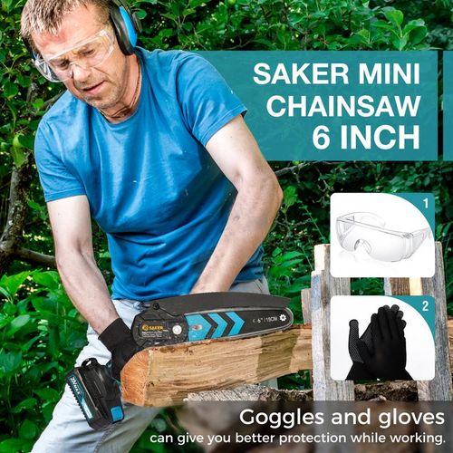 6in Cordless Mini Chainsaws, One-Hand Electric Chainsaw for Tree Branch and Wood Cutting