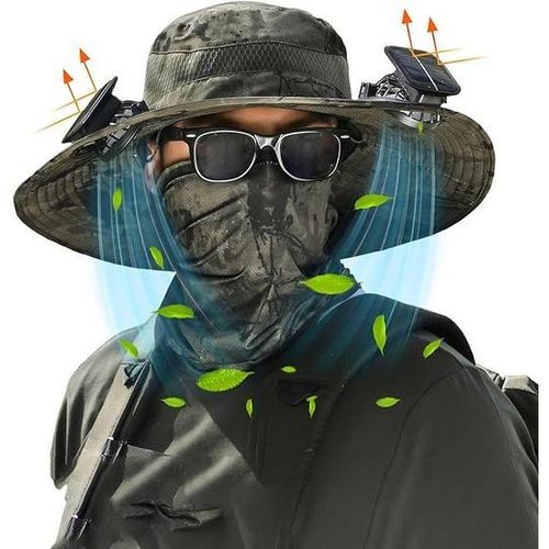 Solar Fan Hat Wide Brim Outdoor Fishing Hat With Double Power Fans Solar Or USB Charging Sun hats For Men