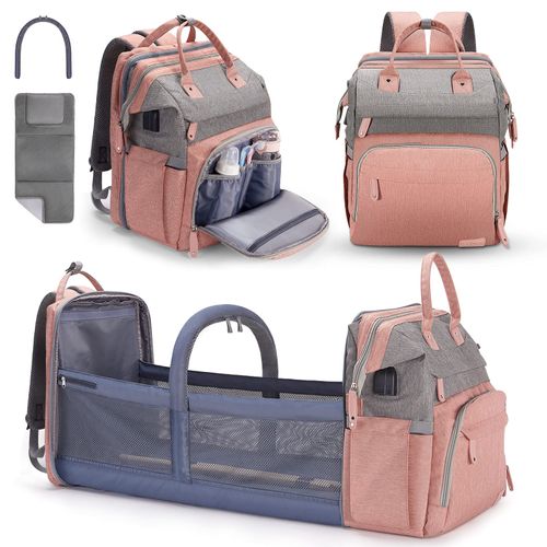 Portable Baby Crib, Foldable Mommy Bag Waterproof Diaper Bag with Mosquito Net