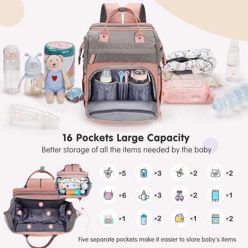 Portable Baby Crib, Foldable Mommy Bag Waterproof Diaper Bag with Mosquito Net