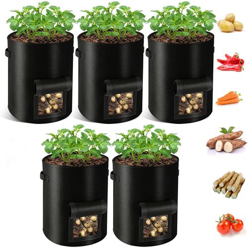 5PCS 10 Gallon Grow Bags for Vegetable Fruits, Thickened Planting Bag with Handle