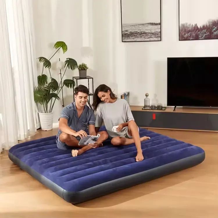 Inflatable Soft Thicken Airbed with Pump | Flocked Air Mattress with Pillow