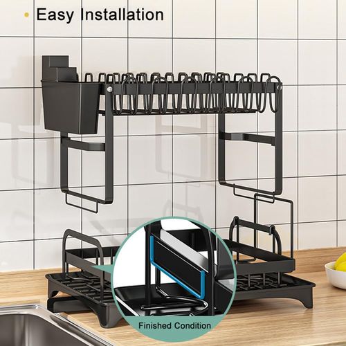 2-tier Dish Drying Rack, Detachable Dish Organizer with Drainboard