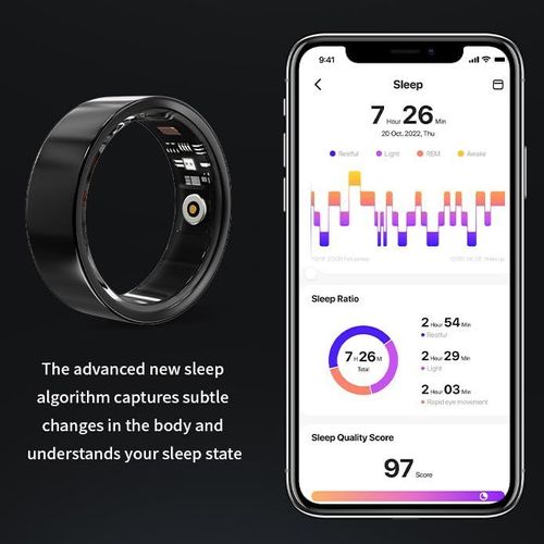 8in Smart Health Ring, IP68 Waterproof Smart Ring with Fitness Tracker, Heart Monitor