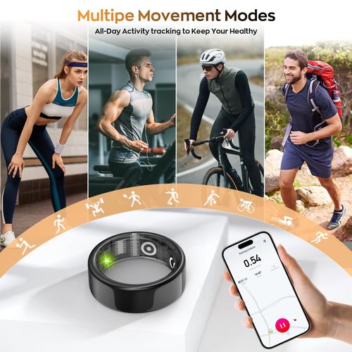 8in Smart Health Ring, IP68 Waterproof Smart Ring with Fitness Tracker, Heart Monitor