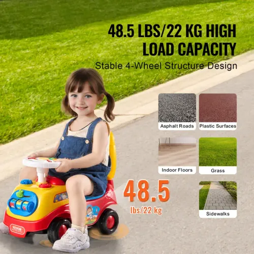 Ride On Push Car for Toddlers, Classic Kids Ride On Car with Music Steering Wheel, Horn & Under Seat Storage