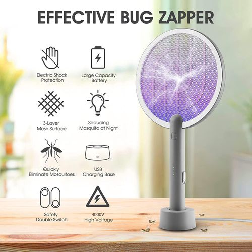 Electric Fly Swatter Mosquitoes Zapper, 2 in 1 Cordless Bug Zapper Insect Killer USB Rechargeable