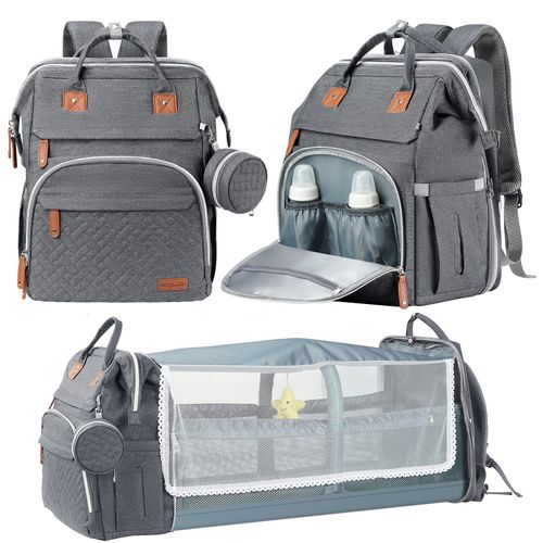 Portable Baby Crib, Foldable Mommy Bag Waterproof Diaper Bag with Mosquito Net