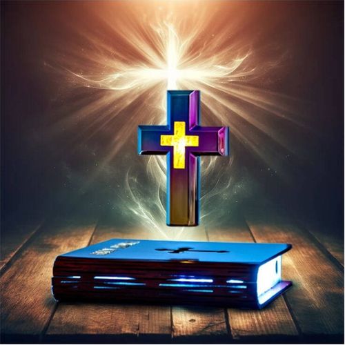 Christian Magnetic Levitation Floating Cross Night Light with Bible Book Base