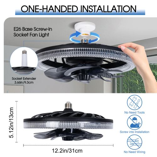 Socket Ceiling Fans with Lights, Dimmable Fan Light with Remote Control