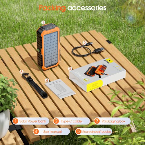40,000mAh Solar Power Bank with Hand Crank, Built-in 4 Cables, Compass & Level, LED Flashlight - Portable Charger for Camping