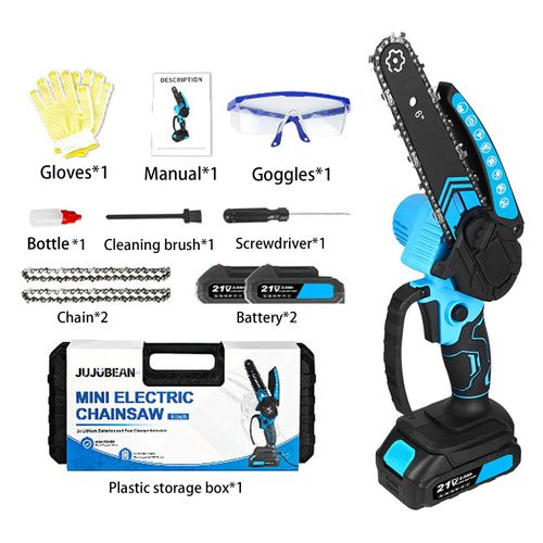 6 Inch Cordless Mini Chainsaw, Battery Powered Handheld Chainsaw with 2 Chains