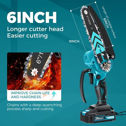 6in Cordless Mini Chainsaws, One-Hand Electric Chainsaw for Tree Branch and Wood Cutting