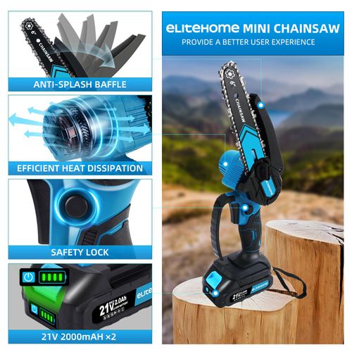 6 Inch Cordless Mini Chainsaw, Battery Powered Handheld Chainsaw with 2 Chains