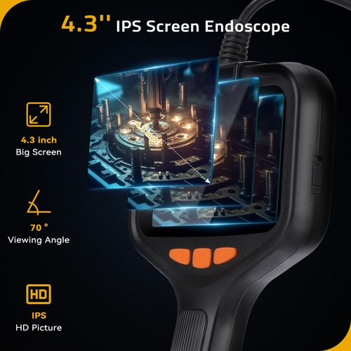 Handheld Waterproof Endoscope with 3 Hooks, HD LCD Screen Endoscope Inspection Camera