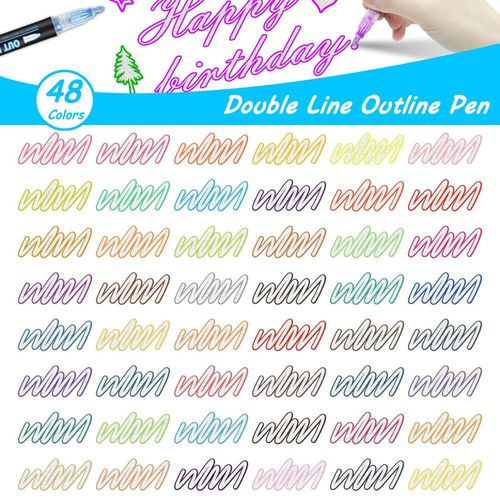 48 Colors Double Line Outline Markers, Glitter Writing Drawing Pens for Greeting Card, Doodling, DIY Art Crafts