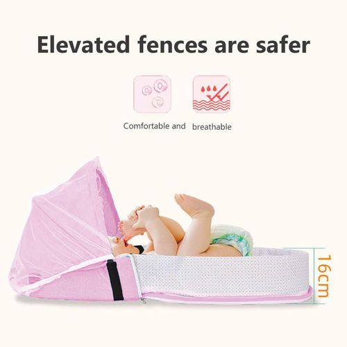 Portable Baby Crib, Foldable Outdoor Diaper Bag with Mosquito Net & Baby Lounger Mattress