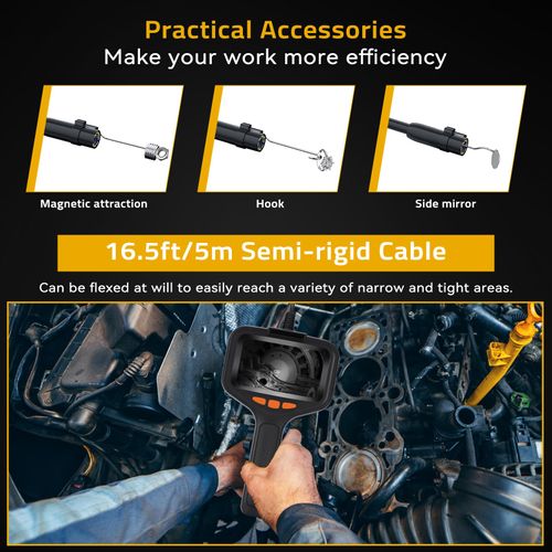 Handheld Waterproof Endoscope with 3 Hooks, HD LCD Screen Endoscope Inspection Camera