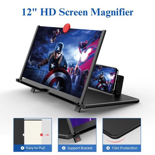 12 Inch Black 3D HD Phone Screen Magnifier Foldable Stand for Movies & Gaming