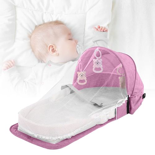 Portable Baby Crib, Foldable Outdoor Diaper Bag with Mosquito Net & Baby Lounger Mattress