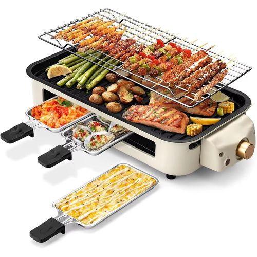 🍳 Non-stick Smokeless Electric Grill with 3 Removable Plate, Temperature Controllable, Washable