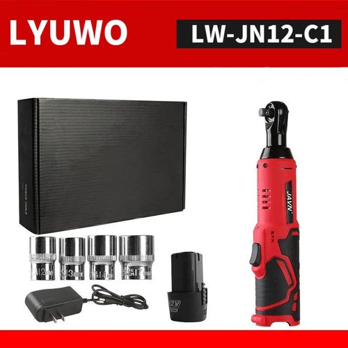 Cordless Electric Ratchet Wrench with 4 Sockets & 2 Batteries & LED Light for Car Repair, Home Project