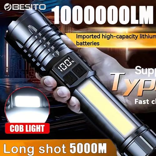Portable Rechargeable High Power LED Flashlights With Display Screen Zoom Tactical Torch Lamp