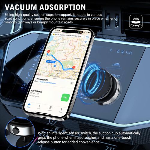 Strong Magnets Car Phone Mount with Wireless Charger  & Metal Ring, 360° Adjustable Phone Holder