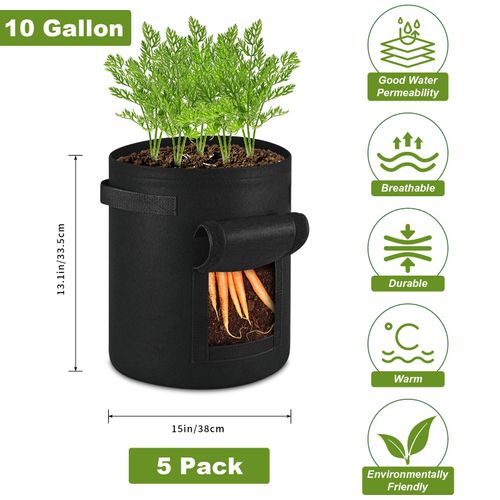 5PCS 10 Gallon Grow Bags for Vegetable Fruits, Thickened Planting Bag with Handle