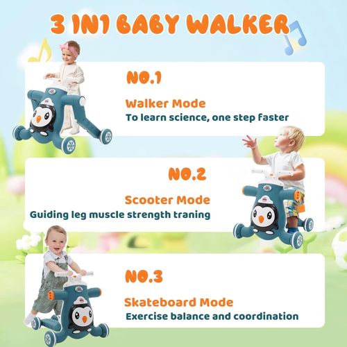 Baby Walker 3 in 1 Sit & Stand Walking Learning Stroller Multifunctional Baby Carriage Kids Activity Center