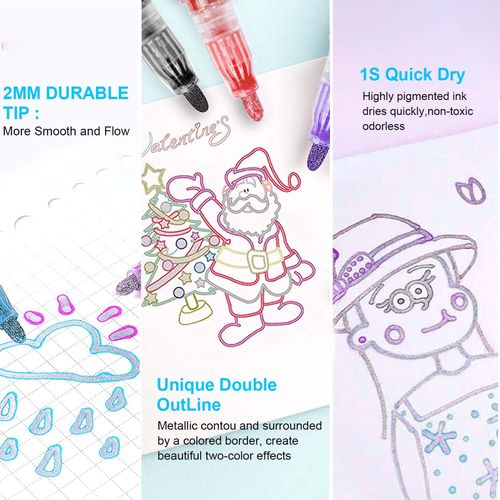 48 Colors Double Line Outline Markers, Glitter Writing Drawing Pens for Greeting Card, Doodling, DIY Art Crafts