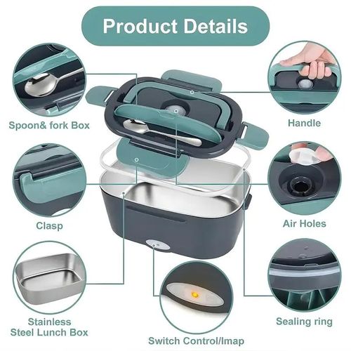 Electric Lunch Box with Fork Spoon & Insulated Bag, Quick Heating Lunch Boxes