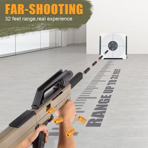FMG9 SMG Folding Gun, Shell Ejecting Soft Bullet Toy Guns & Darts Set for Kids (Brown)