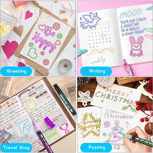 48 Colors Double Line Outline Markers, Glitter Writing Drawing Pens for Greeting Card, Doodling, DIY Art Crafts
