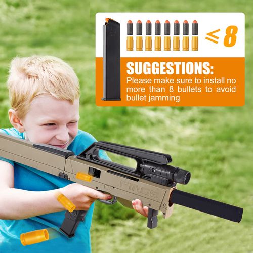 FMG9 SMG Folding Gun, Shell Ejecting Soft Bullet Toy Guns & Darts Set for Kids (Brown)