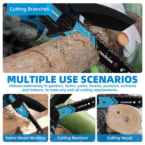 6 Inch Cordless Mini Chainsaw, Battery Powered Handheld Chainsaw with 2 Chains