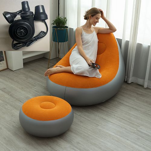 Portable Inflatable Sofa Ottoman Set with Electric Pump, Waterproof Flocked Inflatable Air Sofa