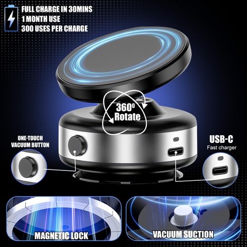 Strong Magnets Car Phone Mount with Wireless Charger  & Metal Ring, 360° Adjustable Phone Holder