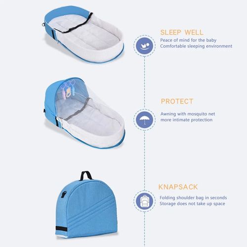 Portable Baby Crib, Foldable Outdoor Diaper Bag with Mosquito Net & Baby Lounger Mattress