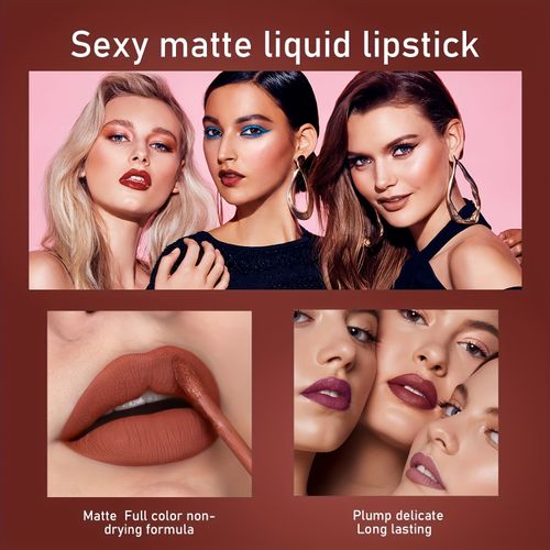 6Pcs Matte Liquid Lipstick Set, Waterproof Long-Lasting Lip Gloss