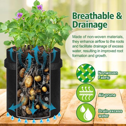 5PCS 10 Gallon Grow Bags for Vegetable Fruits, Thickened Planting Bag with Handle