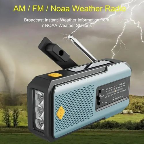 Hand-Crank Solar Emergency Radio with 2000mAh Power Bank LED Light