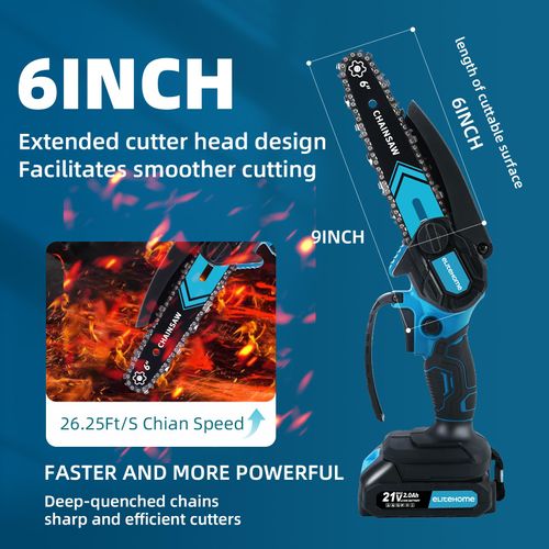 6 Inch Cordless Mini Chainsaw, Battery Powered Handheld Chainsaw with 2 Chains