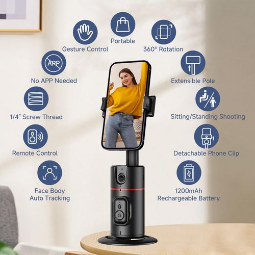 Portable Mobile Phone Gimbal Stabilizer, 360° Rotatable Auto Tracking Phone Holder with Remote