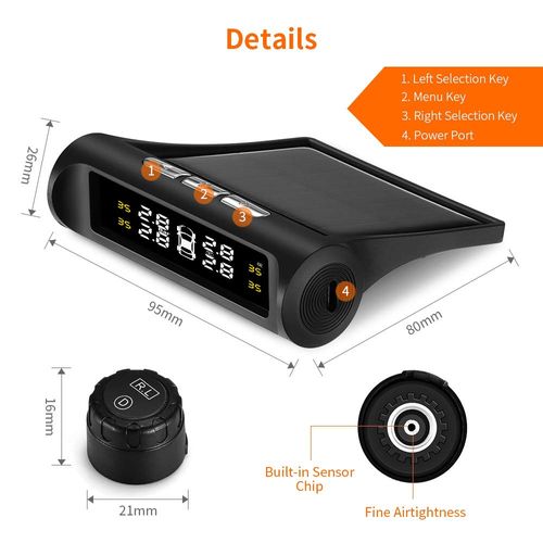 TPMS Tyre Solar Tire Pressure Monitoring System, Wireless LCD Display Tire Pressure Alarm